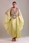Shop_Anamika Khanna_Green Sequins, Beads Embroidered Blouse And Draped Skirt Set_Online_at_Aza_Fashions