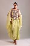 Buy_Anamika Khanna_Green Sequins, Beads Embroidered Blouse And Draped Skirt Set