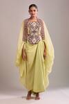 Shop_Anamika Khanna_Green Sequins, Beads Embroidered Blouse And Draped Skirt Set