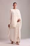 Shop_Anamika Khanna_Ivory Embroidery Round Neck Kurta Set With Draped Skirt _Online_at_Aza_Fashions