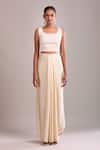 Anamika Khanna_Ivory Sequins High Neck Draped Skirt And Cape Set _Online_at_Aza_Fashions