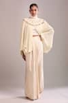 Anamika Khanna_Ivory Sequins High Neck Draped Skirt And Cape Set _at_Aza_Fashions