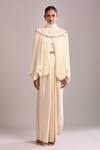 Buy_Anamika Khanna_Ivory Sequins High Neck Draped Skirt And Cape Set 