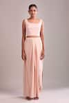 Buy_Anamika Khanna_Pink Chiffon Sequins High Neck Rose Draped Skirt And Cape Set _Online_at_Aza_Fashions