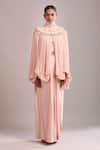 Shop_Anamika Khanna_Pink Chiffon Sequins High Neck Rose Draped Skirt And Cape Set _Online_at_Aza_Fashions