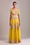 Anamika Khanna_Yellow Embroidery Sweetheart Neck Cape And Sharara Set _Online_at_Aza_Fashions