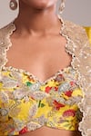Buy_Anamika Khanna_Yellow Embroidery Sweetheart Neck Cape And Sharara Set 