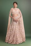 Buy_Kalighata_Peach Sequins, Beads, Embroidery V-neck Sparkle Lehenga Set _at_Aza_Fashions