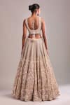 Shop_Kalighata_Peach Sequins, Beads, Embroidery V-neck Sparkle Lehenga Set _at_Aza_Fashions