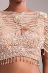 Kalighata_Peach Sequins, Beads, Embroidery V-neck Sparkle Lehenga Set _at_Aza_Fashions