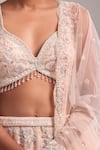 Kalighata_Pink Sequins, Beads, Embroidery V-neck Bell Lehenga Set _Online_at_Aza_Fashions