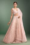 Buy_Kalighata_Pink Sequins, Beads, Embroidery V-neck Bell Lehenga Set _at_Aza_Fashions