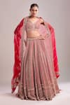 Seema Gujral_Red Net Sequins, Beads, Embroidery V-neck Lehenga Set _at_Aza_Fashions