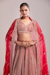 Buy_Seema Gujral_Red Net Sequins, Beads, Embroidery V-neck Lehenga Set 