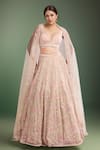 Buy_Seema Gujral_Beige Sequins, Beads, Embroidery Plunge Neck Multi Color Lehenga Set _at_Aza_Fashions