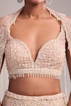 Buy_Seema Gujral_Beige Sequins, Beads, Embroidery Plunge Neck Multi Color Lehenga Set 