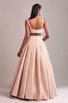 Shop_Shyam Narayan Prasad_Pink Brocade, Organza Embroidery, Applique Sweetheart Neck Pearl Lehenga Set _at_Aza_Fashions