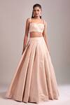 Shyam Narayan Prasad_Pink Brocade, Organza Embroidery, Applique Sweetheart Neck Pearl Lehenga Set _at_Aza_Fashions