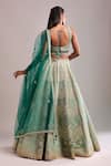 Shop_Shyam Narayan Prasad_Teal Silk, Organza Embroidery V-neck Gold Dori Lehenga Set _at_Aza_Fashions