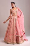 Shop_Shyam Narayan Prasad_Peach Silk, Chiffon Embroidery Round Neck Panelled Lehenga Set With Dupatta _Online_at_Aza_Fashions