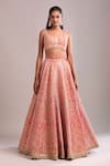 Shyam Narayan Prasad_Peach Silk, Chiffon Embroidery Round Neck Panelled Lehenga Set With Dupatta _at_Aza_Fashions