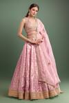 Buy_Shyam Narayan Prasad_Pink Tissue Embroidery, Zari V-neck Polka Woven Zardozi Lehenga Set _at_Aza_Fashions