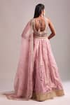 Shop_Shyam Narayan Prasad_Pink Tissue Embroidery, Zari V-neck Polka Woven Zardozi Lehenga Set _at_Aza_Fashions
