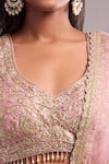 Shyam Narayan Prasad_Pink Tissue Embroidery, Zari V-neck Polka Woven Zardozi Lehenga Set _at_Aza_Fashions
