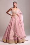 Buy_Shyam Narayan Prasad_Pink Tissue Embroidery, Zari V-neck Polka Woven Zardozi Lehenga Set 