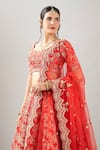 Kalighata_Red Embroidery Vani Lehenga Set _Online_at_Aza_Fashions
