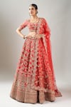 Shop_Kalighata_Red Embroidery Vani Lehenga Set _at_Aza_Fashions