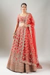 Shop_Kalighata_Red Embroidery Vani Lehenga Set _Online_at_Aza_Fashions