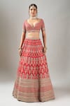 Kalighata_Red Sequins, Embroidery, Beads V-neck Loop Lehenga With Two Dupattas _Online_at_Aza_Fashions