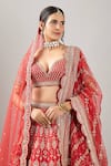 Buy_Kalighata_Red Sequins, Embroidery, Beads V-neck Loop Lehenga With Two Dupattas _Online_at_Aza_Fashions