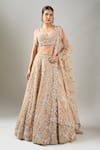 Kalighata_Gold Sequins, Embroidery, Beads V-neck Midaas Lehenga Set _Online_at_Aza_Fashions