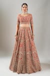 Kalighata_Orange Silk Embroidery, Sequins, Zari Rust Elnaz Lehenga Set _Online_at_Aza_Fashions