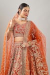 Shop_Kalighata_Orange Silk Embroidery, Sequins, Zari Rust Elnaz Lehenga Set _Online_at_Aza_Fashions