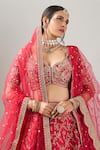 Kalighata_Red Sequins, Zari, Embroidery Cherry Spring Fall Lehenga Set _Online_at_Aza_Fashions