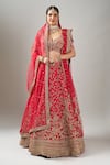 Shop_Kalighata_Red Sequins, Zari, Embroidery Cherry Spring Fall Lehenga Set _Online_at_Aza_Fashions