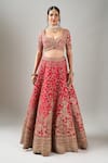 Kalighata_Red Sequins, Zari, Embroidery Cherry Spring Fall Lehenga Set _at_Aza_Fashions