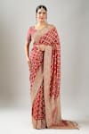 Kalighata_Red Embroidery Round Neck Bandhej Saree With Blouse _Online_at_Aza_Fashions