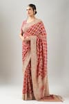Buy_Kalighata_Red Embroidery Round Neck Bandhej Saree With Blouse _Online_at_Aza_Fashions