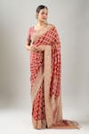 Shop_Kalighata_Red Embroidery Round Neck Bandhej Saree With Blouse _Online_at_Aza_Fashions