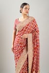 Kalighata_Red Embroidery Round Neck Bandhej Saree With Blouse _at_Aza_Fashions