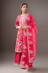 Buy_Anushree Reddy_Red Embroidery Split V-neck Kali Aari Work Kurta Set _at_Aza_Fashions