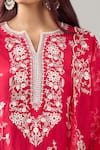 Shop_Anushree Reddy_Red Embroidery Split V-neck Kali Aari Work Kurta Set _Online_at_Aza_Fashions