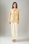 Namrata Joshipura_Beige Embroidery Collared Front Tie Up Top _Online_at_Aza_Fashions