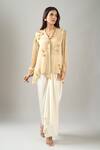 Shop_Namrata Joshipura_Beige Embroidery Collared Front Tie Up Top _Online_at_Aza_Fashions