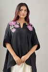 Namrata Joshipura_Black Embroidery Split V-neck Luminora Tunic _Online_at_Aza_Fashions