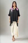 Shop_Namrata Joshipura_Black Embroidery Split V-neck Luminora Tunic _Online_at_Aza_Fashions